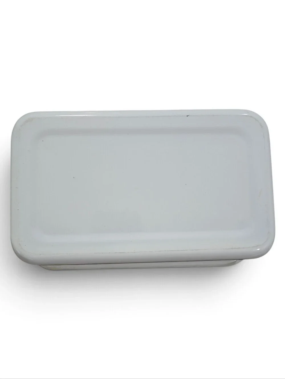 Vintage White Enamel Baking Dish with Red Rim